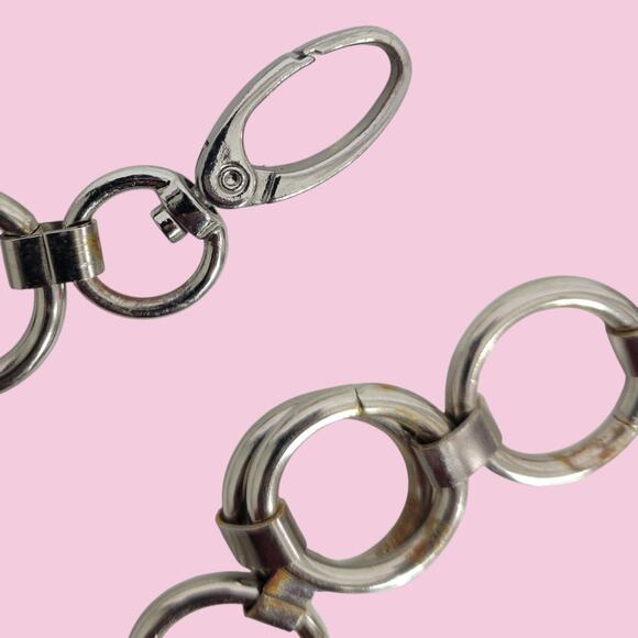 Metal Chain Belt Hoops Loops Circle O Ring Waist Silver Tone One Size Adjustable - Picture 3 of 13